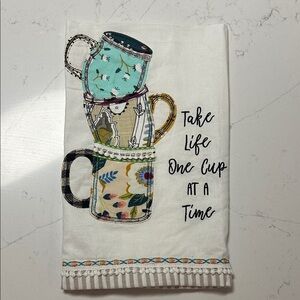 Glory Haus Multicolor Embroidered Stacked Mugs Kitchen Towel